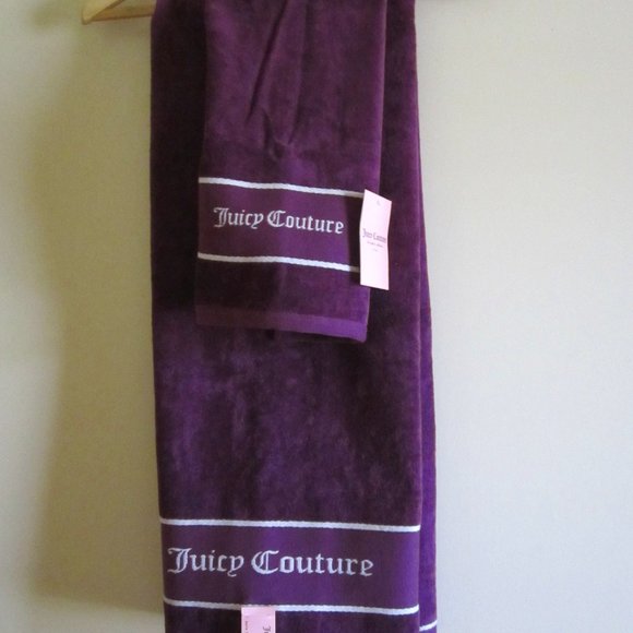 Juicy Couture Purple Shower Hand Towel Bathroom (2 Pieces), NEW